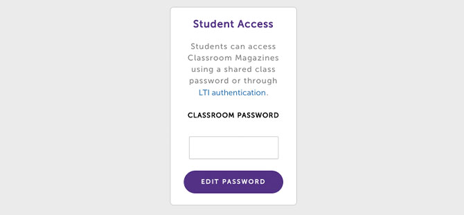 screenshot of the Student Access password dialog box